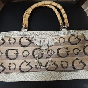 Elegant Beige Designer Handbag with Bamboo Handles